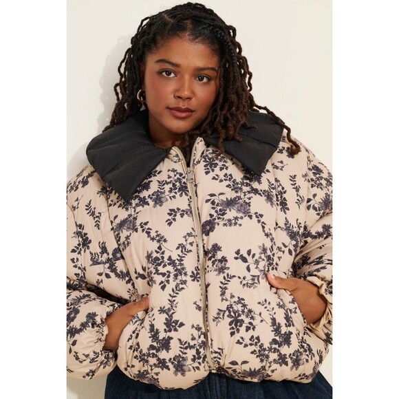 Anthropologie Peter Pan Collar Printed Puffer Coat Size 3X Plus Floral - Picture 2 of 8